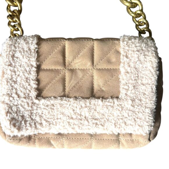 ZARA Quilted Shearling Shoulder Bag Tan - Picture 6 of 8